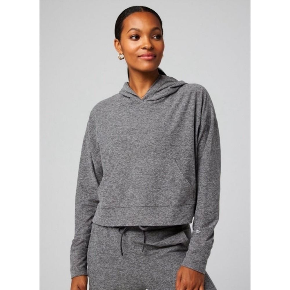 FABLETICS Cloud Jersey Cropped Hoodie Sweatshirt Heather Gray Women's Small